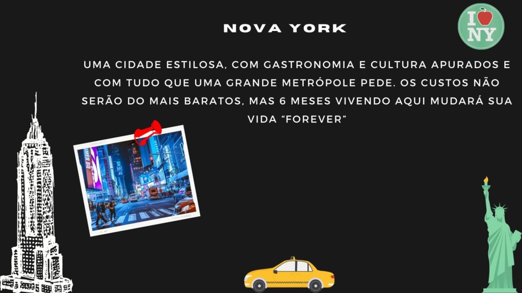 ilustração com motivos para escolher nova york como destino de intercâmbio