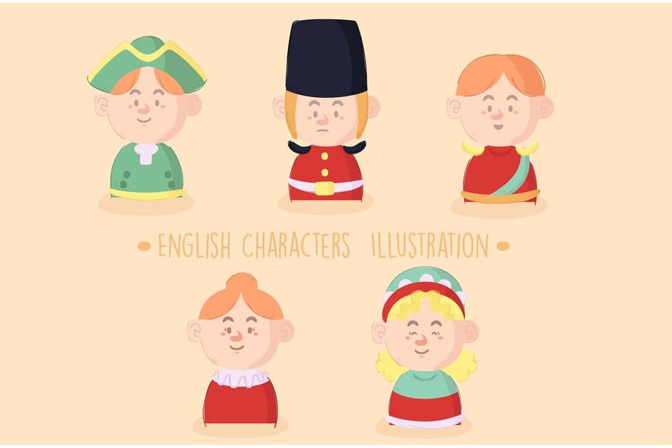 ilustração de 5 personagens britânicos