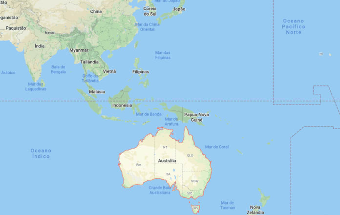 Austrália no mapa mundi 