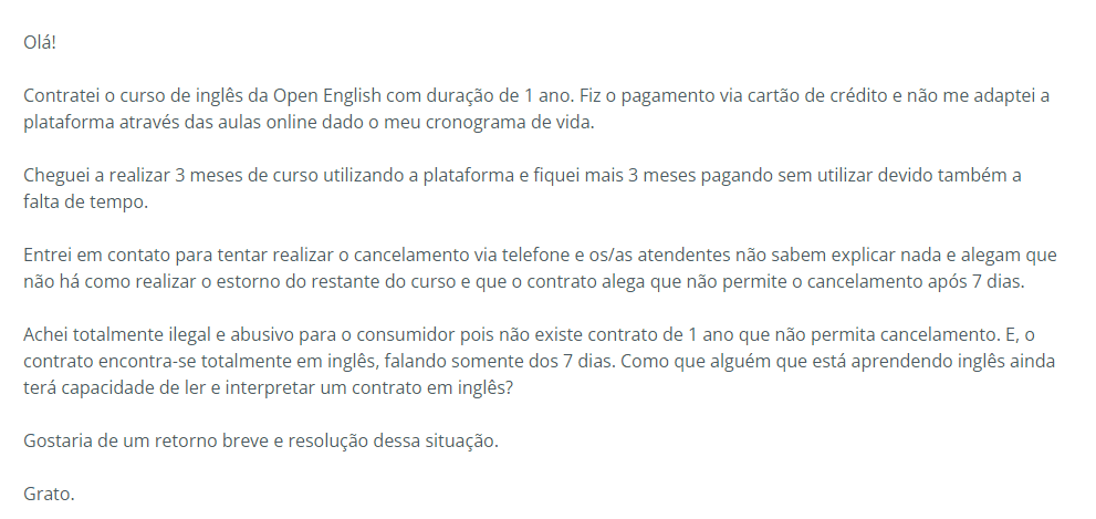 open english reclame aqui