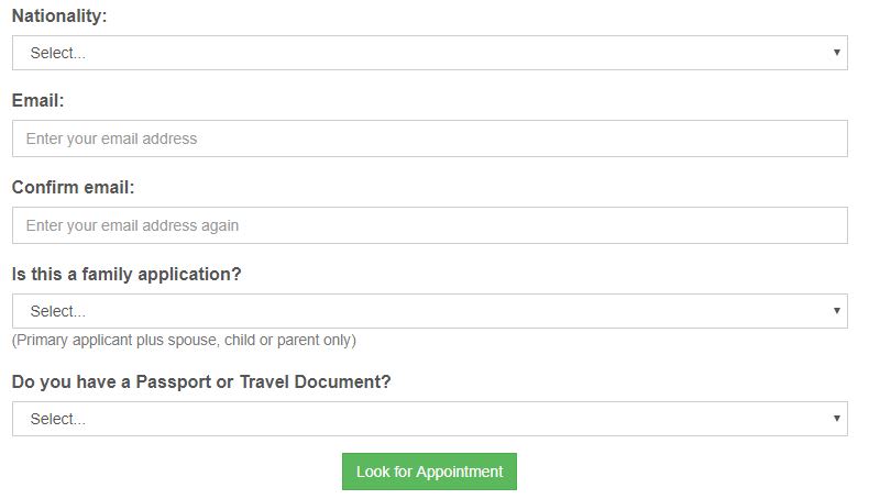form agendar visto para a irlanda