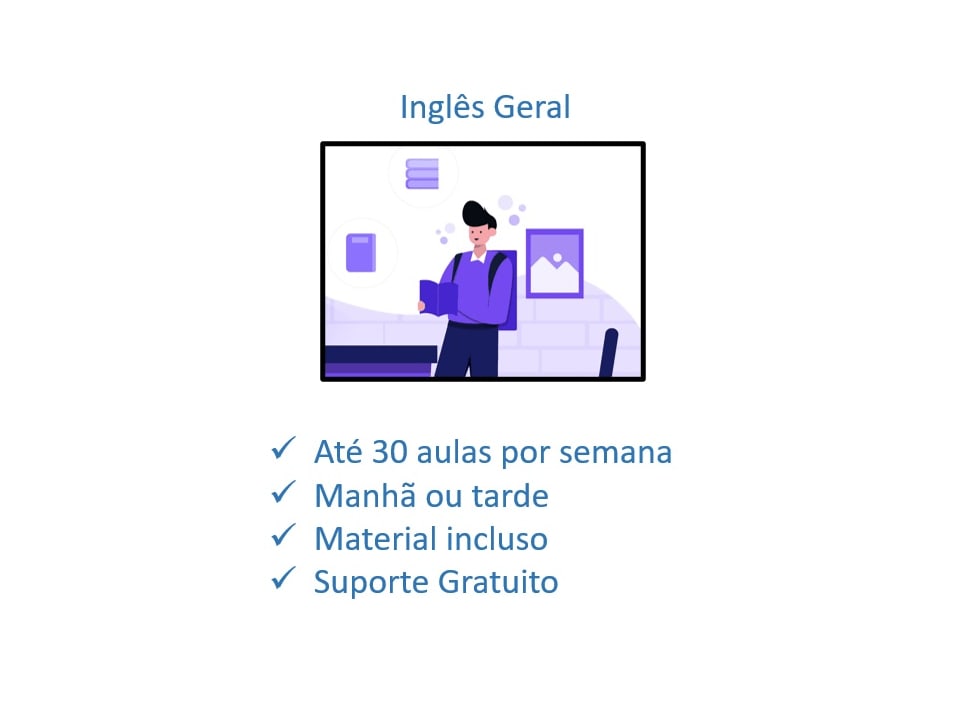 ilustração com informações sobre o curso de inglês geral