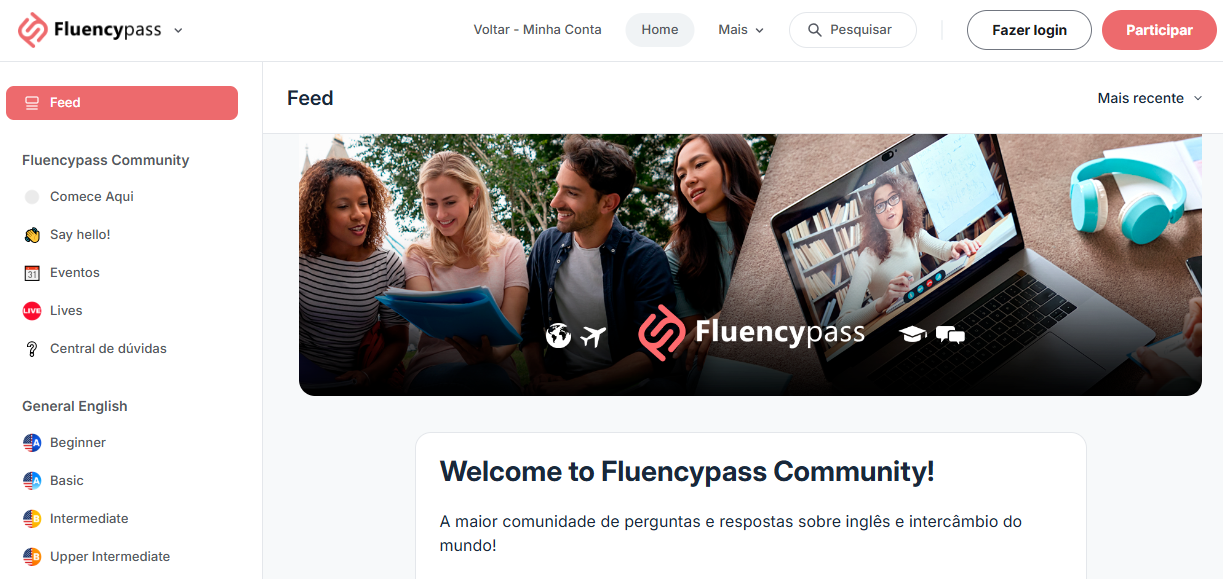 Tela inicial da comunidade Questions